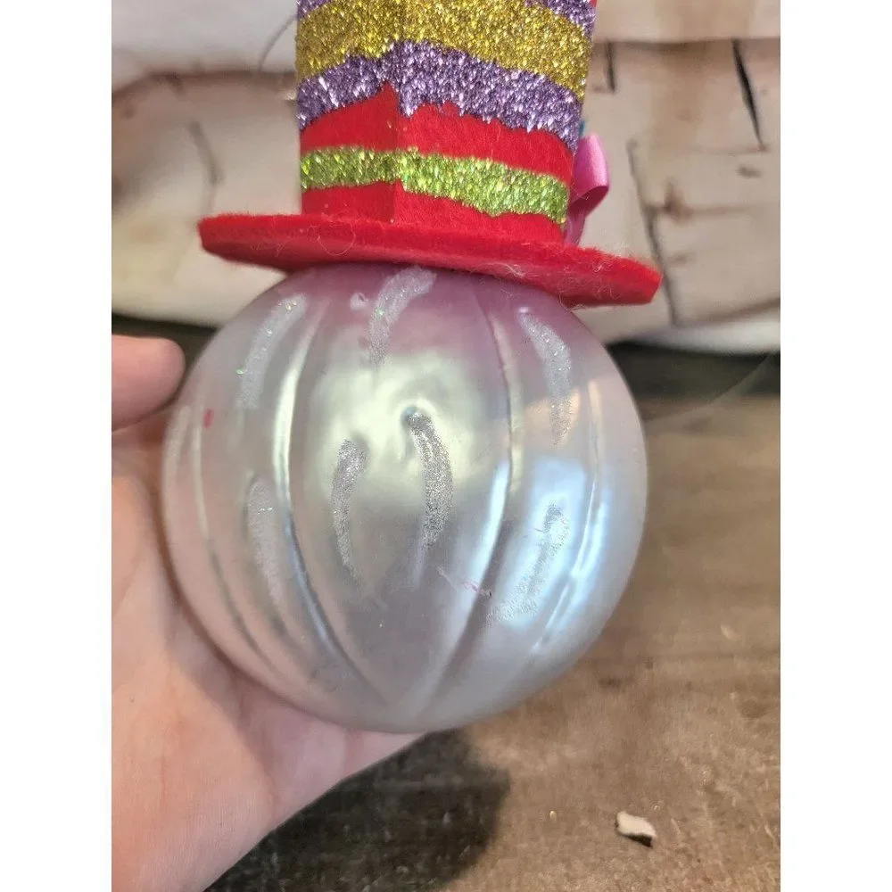 Jolly Santa face red hat blown glass ornament Xmas decor‎
